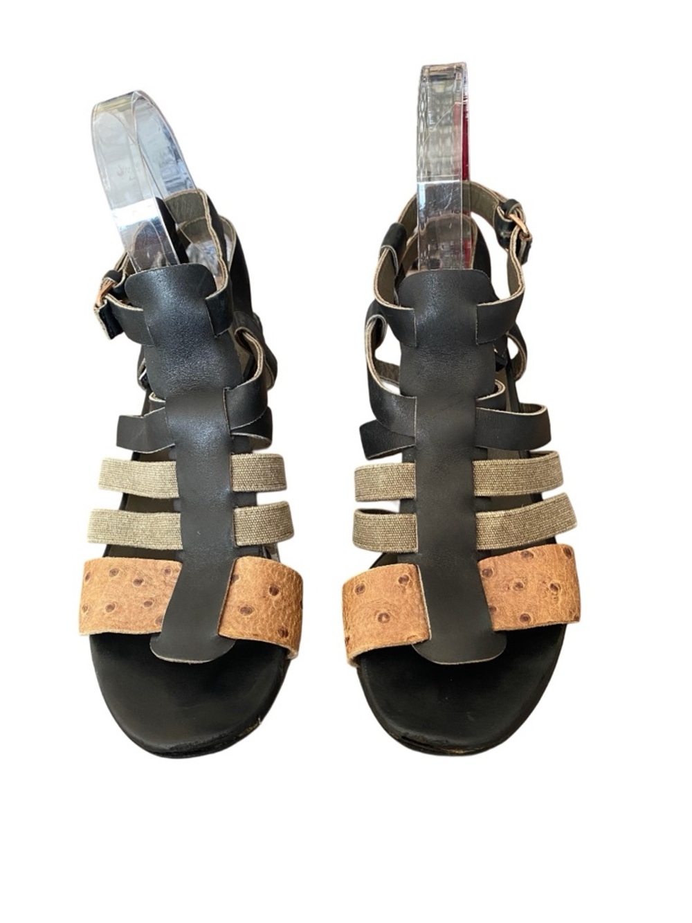 Balenciaga Paris Black Leather Ostrich Wedge Gladiator Sandals size 8 - Picture 2 of 9